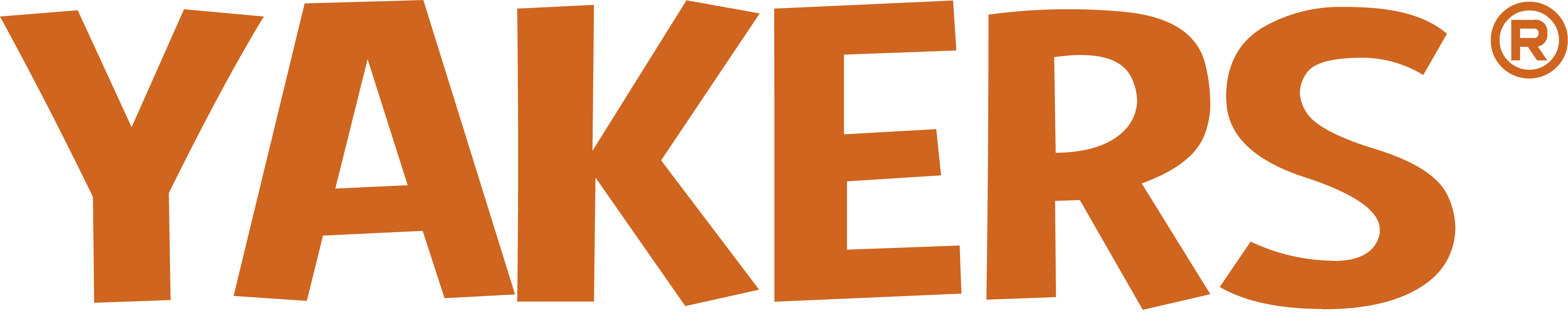 Yakers logo in orange, slightly wonky capital letters