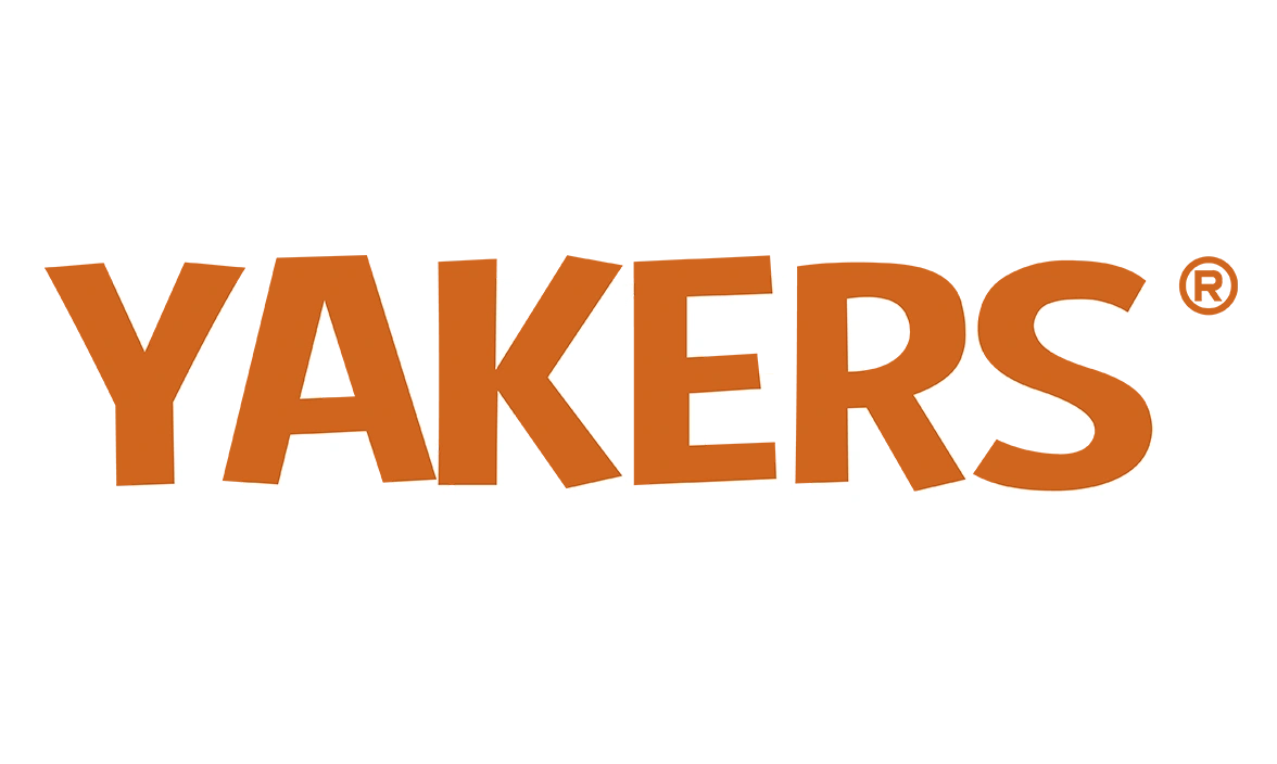 Yakers logo in orange, slightly wonky capital letters