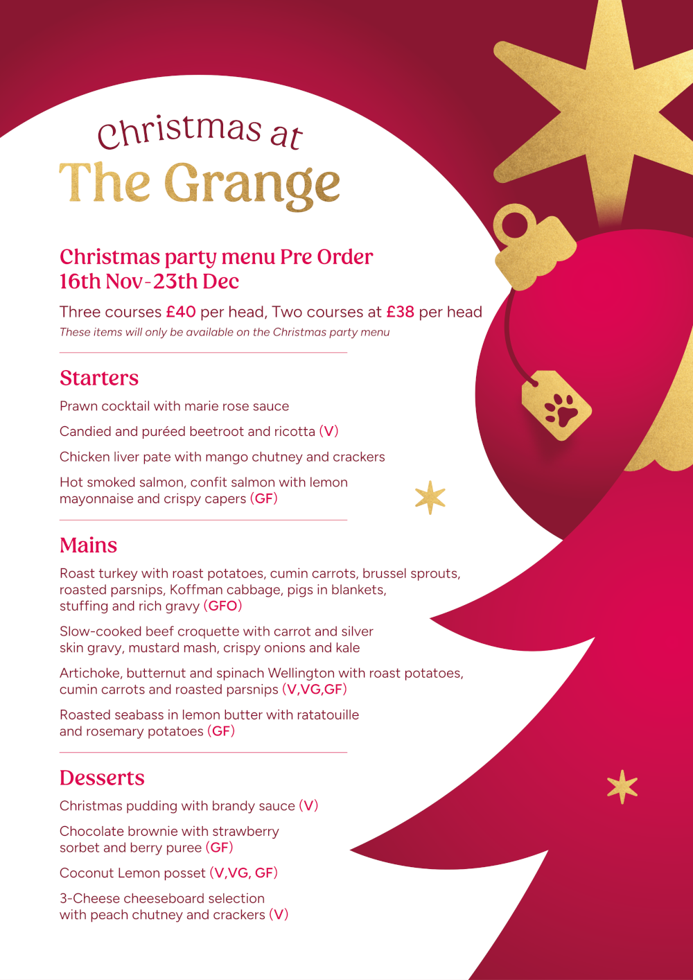the grange restaurant christmas lunch menu