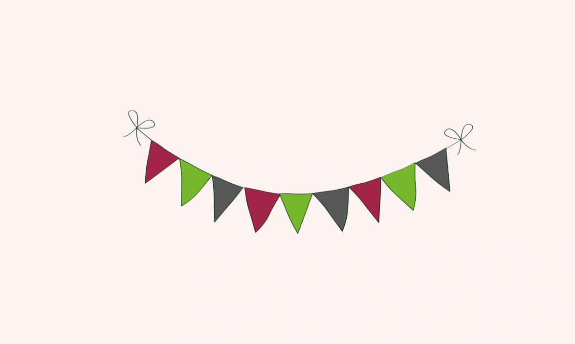 Hand-drawn illustration of a string of triangular bunting