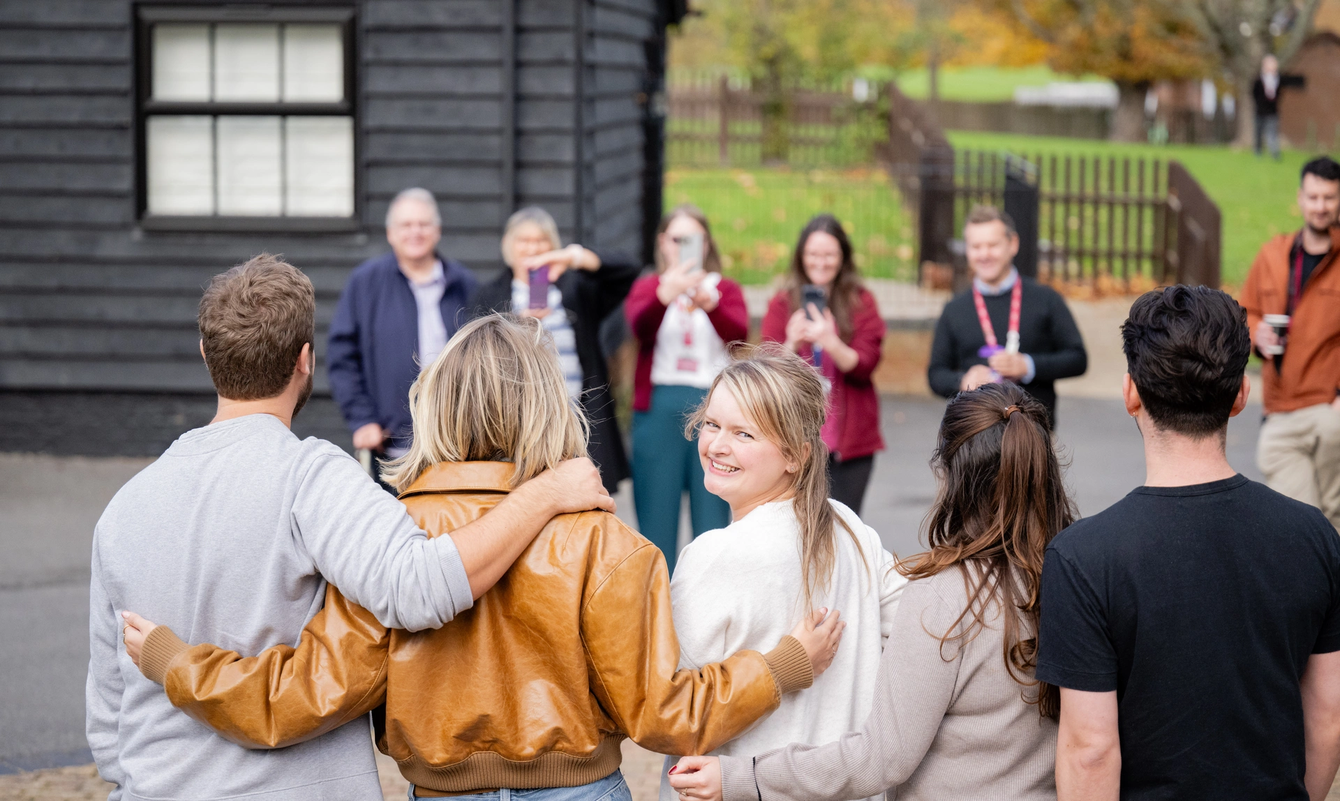 Group image with one person staring at camera