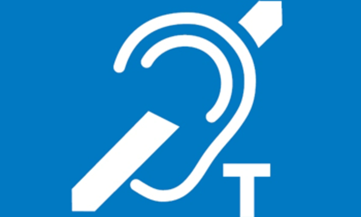 White hearing loop symbol on a blue background