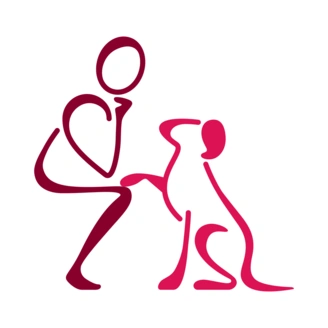 Hearing Dogs logo of a person sitting and a dog setting their paw on their knee